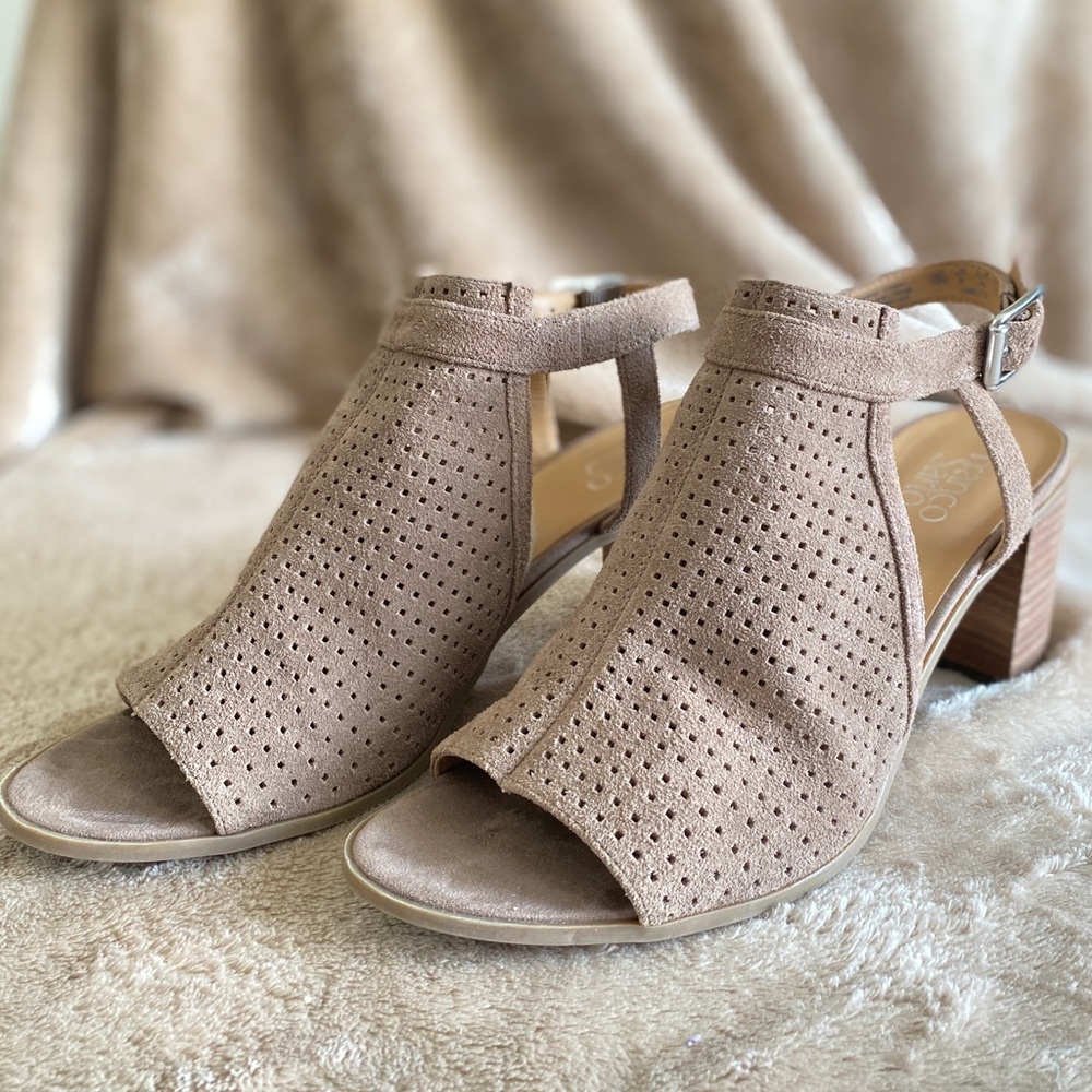 Franco Sarto Sandals Womens 10 M Harlet 2 Slingback Heels Brown Leather Sued